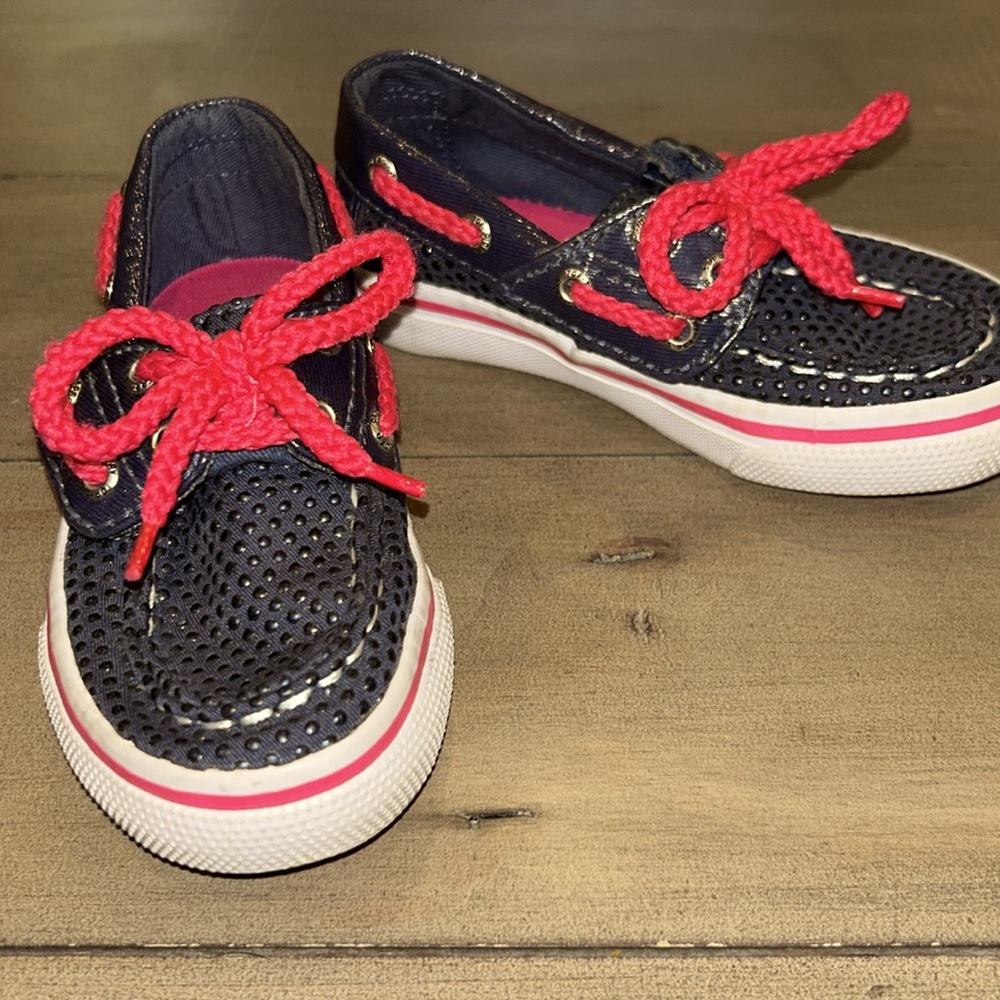 Sperry Bahama Jr Navy and Pink Shoes Sz 7